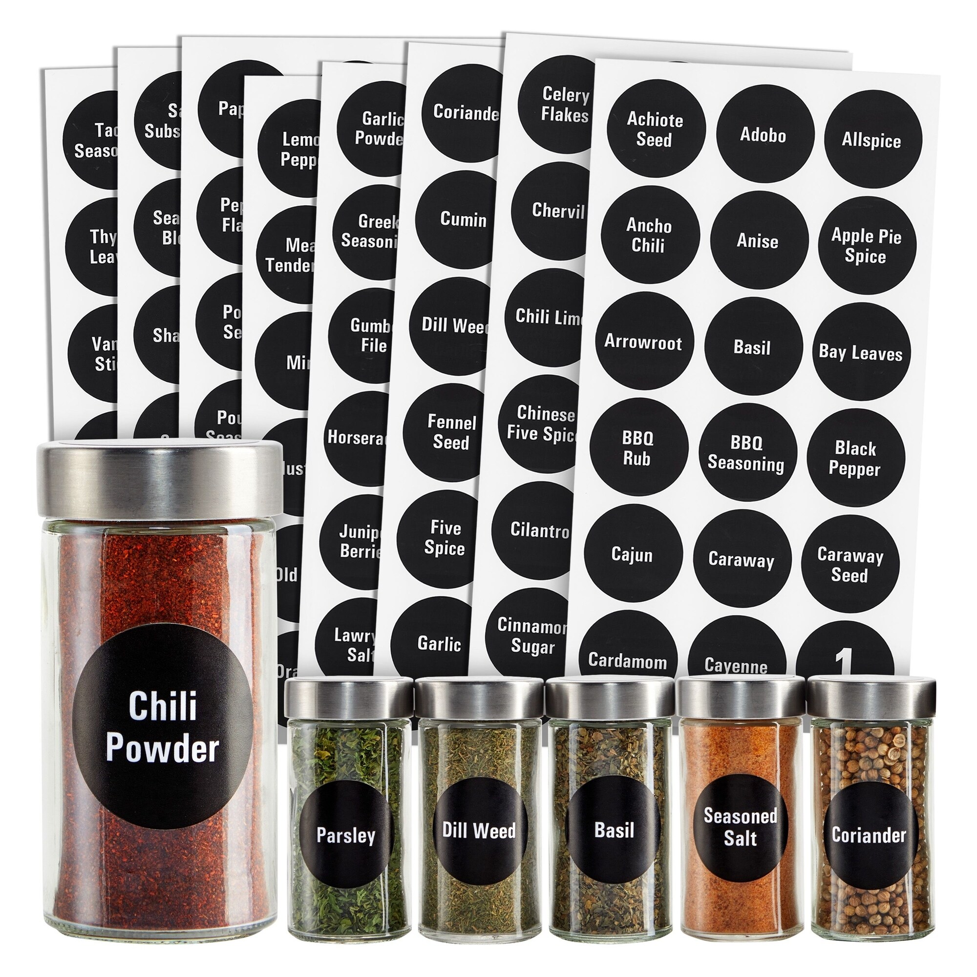 144 Preprinted Round Spice Jar Labels Numbers for Kitchen